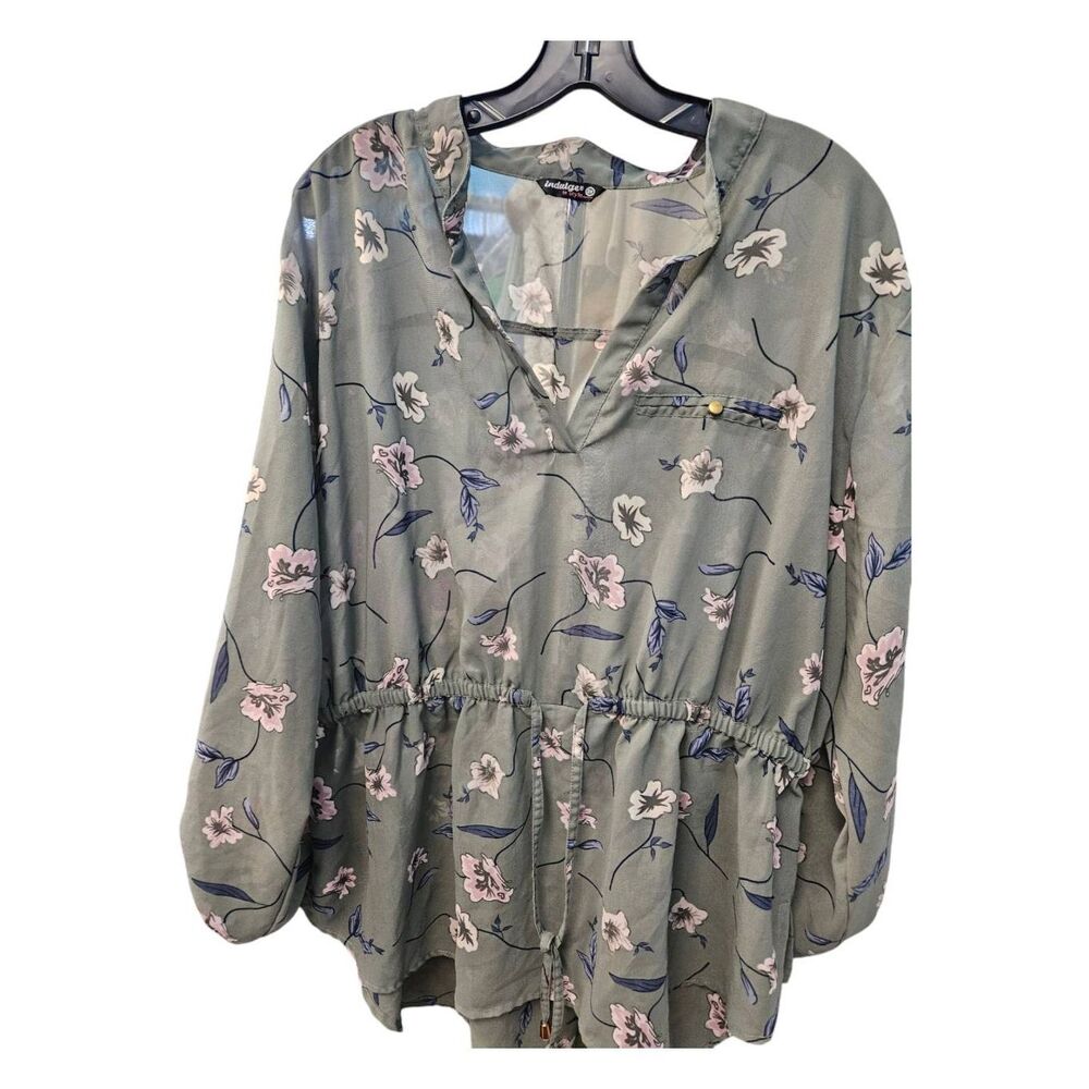 Indulge Floral Babydoll Sheer Blouse Womens Plus Size 3X - Picture 2 of 5